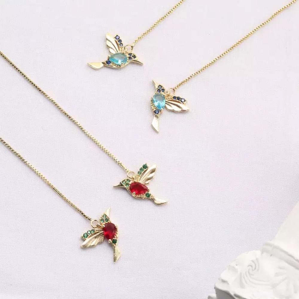 Colorful Hummingbird Jewel Dangle Threader Earring - Picture 5 of 9